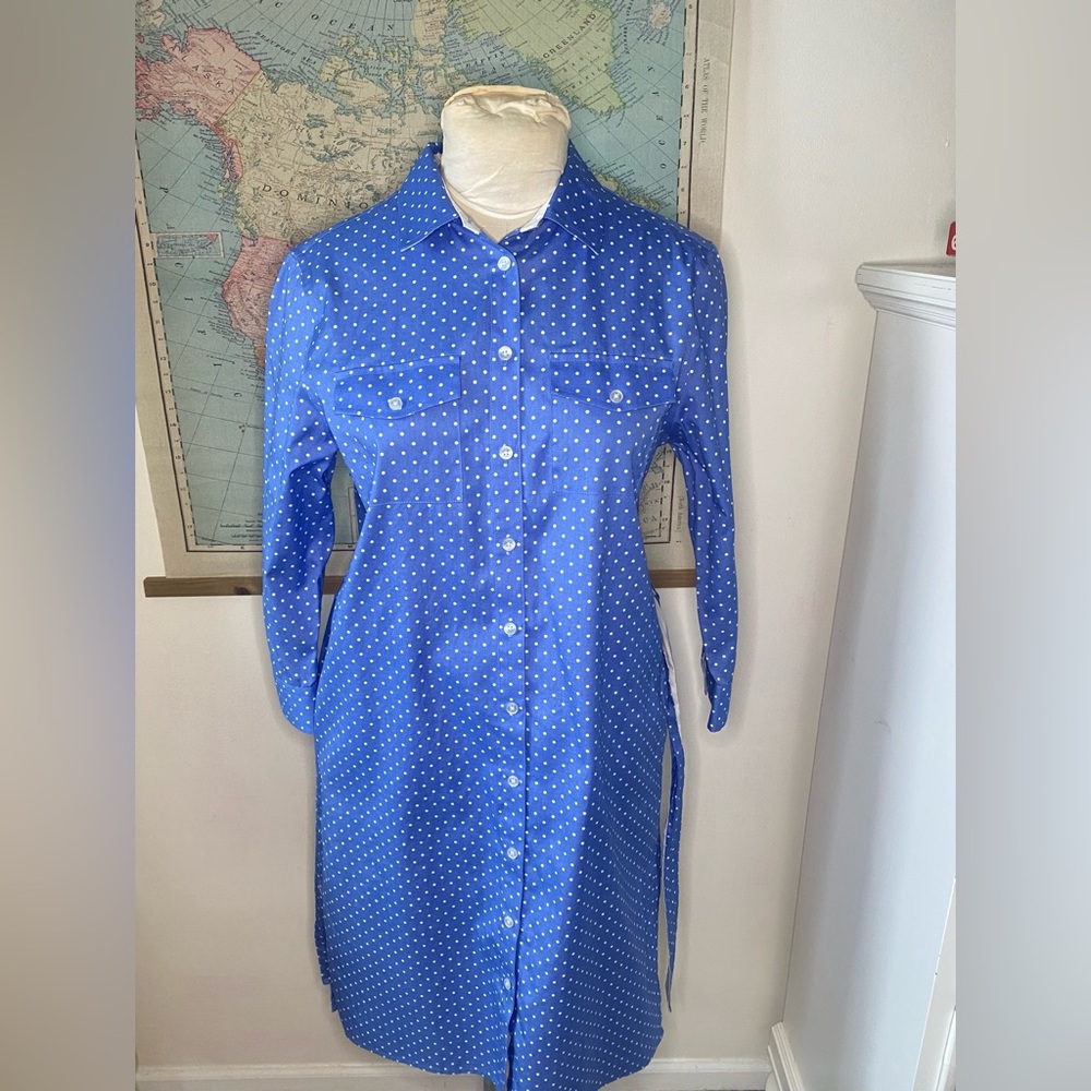 Jones New York Signature Shirt Dress In Blue With White Polka Dots